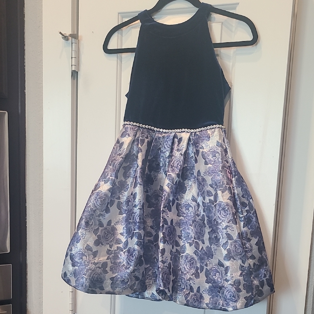 by & by Navy and Lavender Floral Kids Dress